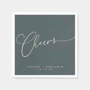 Cheers Minimal Teal Script Custom Wedding Napkin