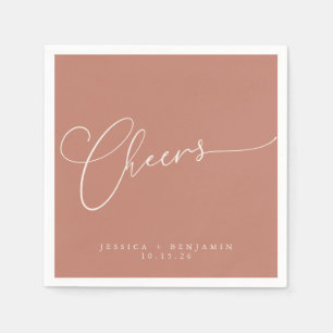 Cheers Minimal Terracotta Script Custom Wedding Napkin