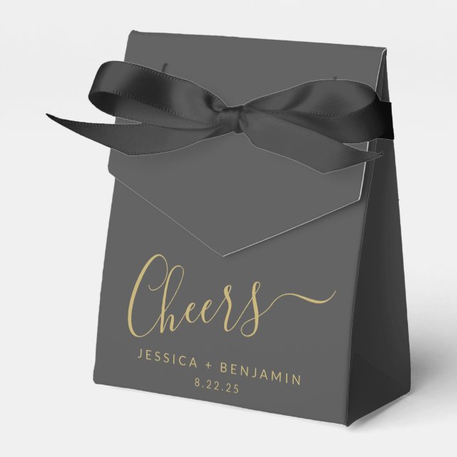 Cheers Minimalist Black and Gold Custom Wedding Favour Box (Front Side)