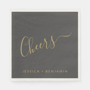 Cheers Minimalist Black and Gold Custom Wedding  Napkin