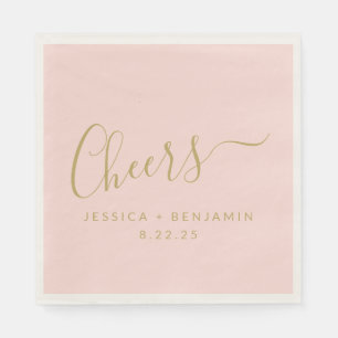 Cheers Minimalist Blush Pink Gold Custom Wedding Napkin