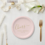 Cheers Minimalist Blush Pink Gold Custom Wedding  Paper Plate<br><div class="desc">Personalised Cheers Minimalist Blush Pink and Gold Wedding Paper Plates</div>