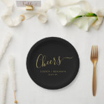 Cheers Minimalist Classy Black Gold Custom Wedding Paper Plate<br><div class="desc">Personalised Cheers Minimalist Classy Black and Gold Wedding Paper Plates</div>