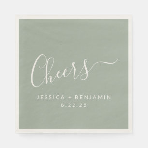 Cheers Minimalist Dusty Sage Custom Wedding Napkin