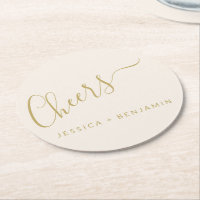 Cheers Minimalist Ecru and Gold Custom Wedding
