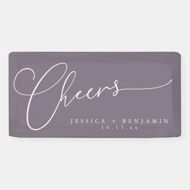 Cheers Minimalist Plum Script Elegant Wedding  Banner (Horizontal)