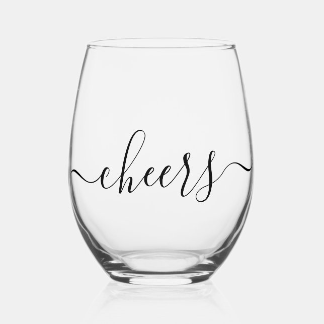 Cheers minimalist stemless wine glass (Front)