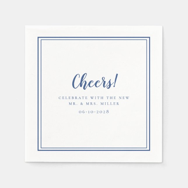 Cheers Minimalist Wedding Mr & Mrs Modern Blue Napkin (Front)