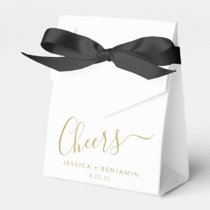 Cheers Minimalist White and Gold Custom Wedding Favour Box