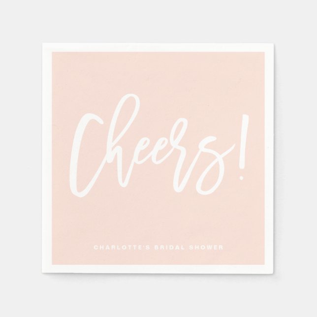 Cheers Modern Calligraphy Blush Pink Wedding Napkin (Front)