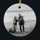 Cheers Modern Christmas Photo Minimal Design Ceramic Ornament<br><div class="desc">Cheers Modern Holiday Christmas Photo Minimal Design</div>