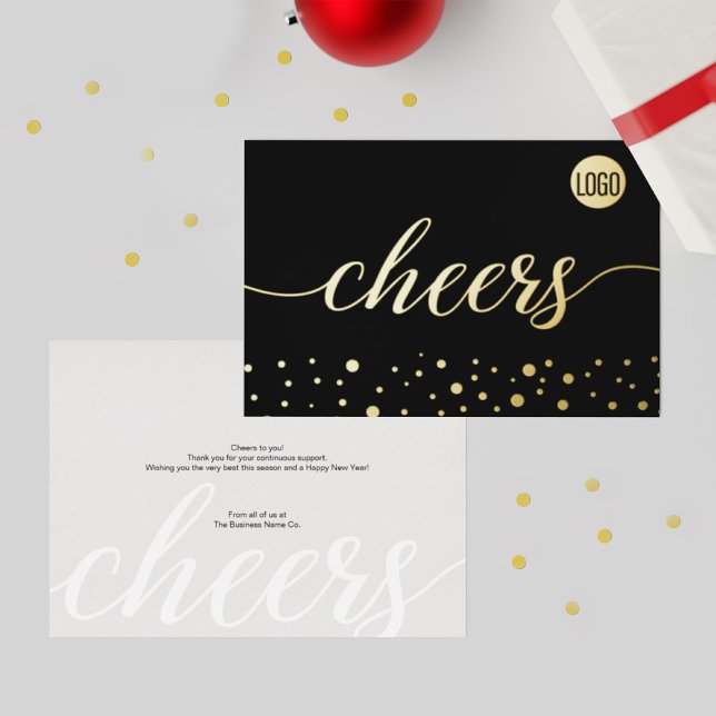 Cheers modern elegant script Corporate logo Gold Foil Holiday Card (Creator Uploaded)