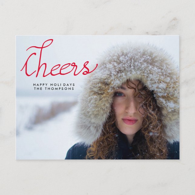 Cheers Modern Handwritten Red Script Photo Postcard (Front)