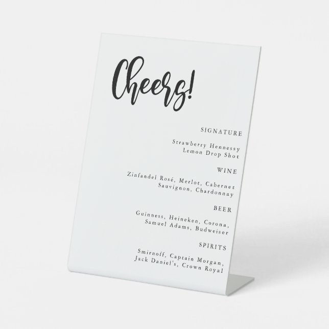 Cheers Modern Minimalist Simple Wedding Bar Sign (Front)