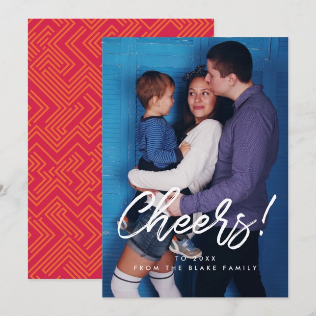 Cheers Modern New Year family photo card (Front/Back)