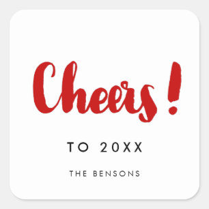 Cheers - Modern New Year red font Square Sticker