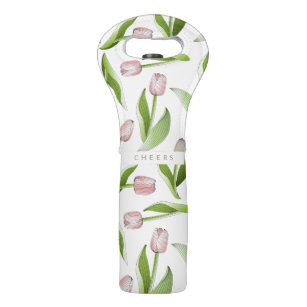 Cheers - Modern Pink Tulip Flower Pattern Wine Bag