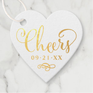 Cheers Modern Script Heart Wedding Favour Tags