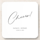 Cheers Modern Unique Personalised Custom Wedding Coaster<br><div class="desc">Looking for a unique and personalised wedding favour that your guests will love? Look no further than these Cheers Modern Unique Personalised Custom Wedding beverage coaster! With a simple yet stylish design featuring the word "Cheers" in a modern, calligraphy script font, these coasters are perfect for any wedding, bridal shower,...</div>