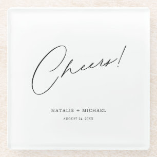 Cheers Modern Unique Personalised Custom Wedding Glass Coaster