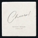 Cheers Modern Unique Personalised Custom Wedding Stone Coaster<br><div class="desc">Looking for a unique and personalised wedding favour that your guests will love? Look no further than these Cheers Modern Unique Personalised Custom Wedding Stone Coaster! With a simple yet stylish design featuring the word "Cheers" in a modern, calligraphy script font, these coasters are perfect for any wedding, bridal shower,...</div>