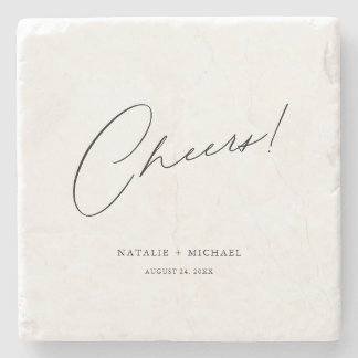 Cheers Modern Unique Personalised Custom Wedding Stone Coaster