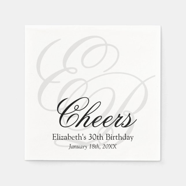 Cheers Monogrammed 30th Birthday Party Napkin (Front)