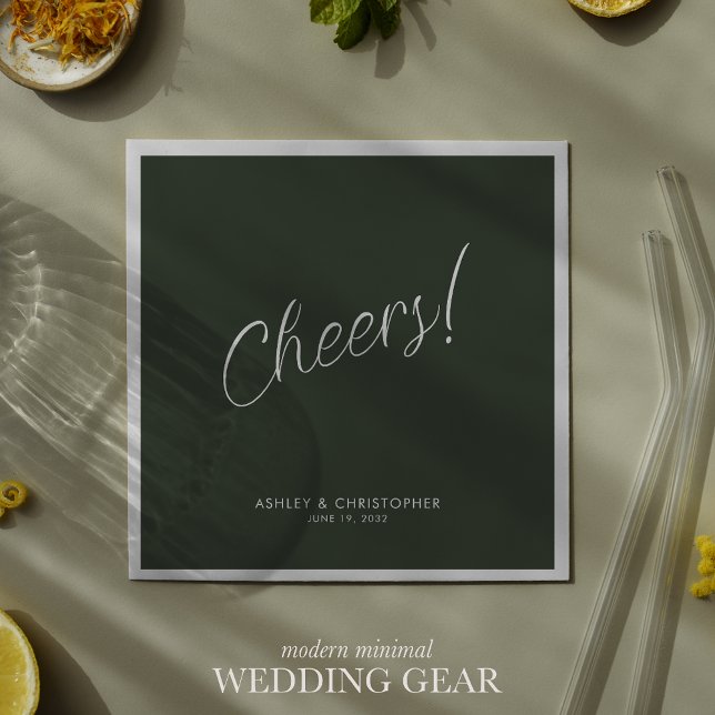 Cheers! Moss Green Minimal Any Occasion Cocktail Napkin (Creator Uploaded)