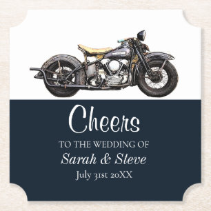 Cheers Motorcycle Vintage Wedding Date Bride Groom Paper Coaster
