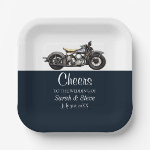 Cheers Motorcycle Vintage Wedding Date Bride Groom Paper Plate
