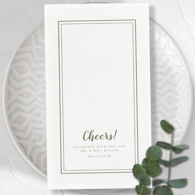 Cheers Mr & Mrs Olive Green Modern Wedding Dinner Napkin (Cheers Mr & Mrs Olive Green Modern Wedding Dinner Paper Guest Towels)
