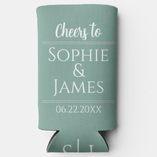 Cheers Mr & Mrs Sage Green Wedding Favour Seltzer Can Cooler