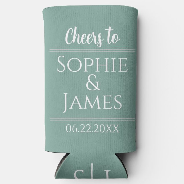 Cheers Mr & Mrs Sage Green Wedding Favour Seltzer Can Cooler (Front)