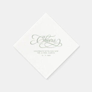 Cheers Mr & Mrs Wedding Calligraphy Sage Green Napkin