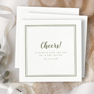 Cheers Mr Mrs Wedding Modern Rustic Olive Green Napkin