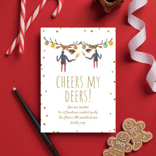 Cheers My Deers l Gold Script Christmas Funny Invitation