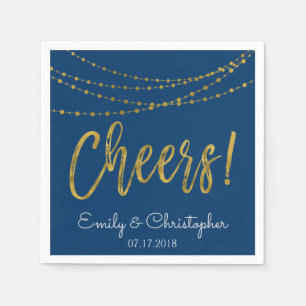 Cheers Navy Blue and Gold Foil String Lights Napkin