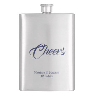 Cheers navy blue custom wedding gift favours hip flask