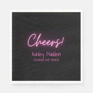 Cheers! Neon Pink Modern Graduation Party Napkin