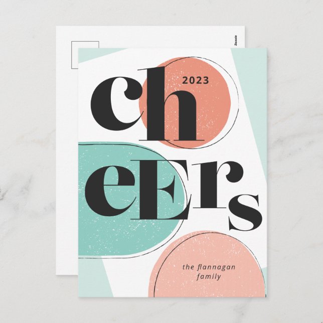 Cheers New Year Abstract Turquoise Melon Holiday Postcard (Front/Back)