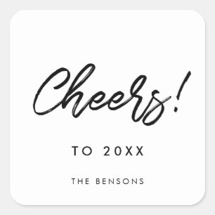 Cheers New Year black font Square Sticker