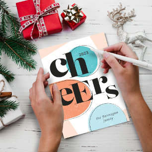 Cheers New Year Bright Colourful Pattern Holiday Card