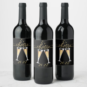 CHEERS  New Year Champagne Flutes Wine Label