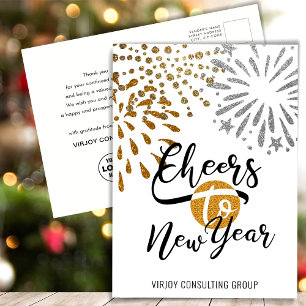 Cheers New Year Festive Fireworks Modern Business Holiday Postcard