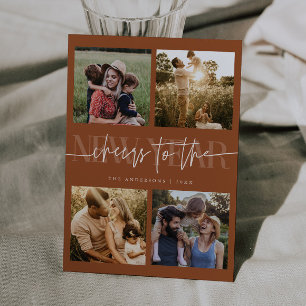 CHEERS New Year Terracotta Photo Grid Holiday Card