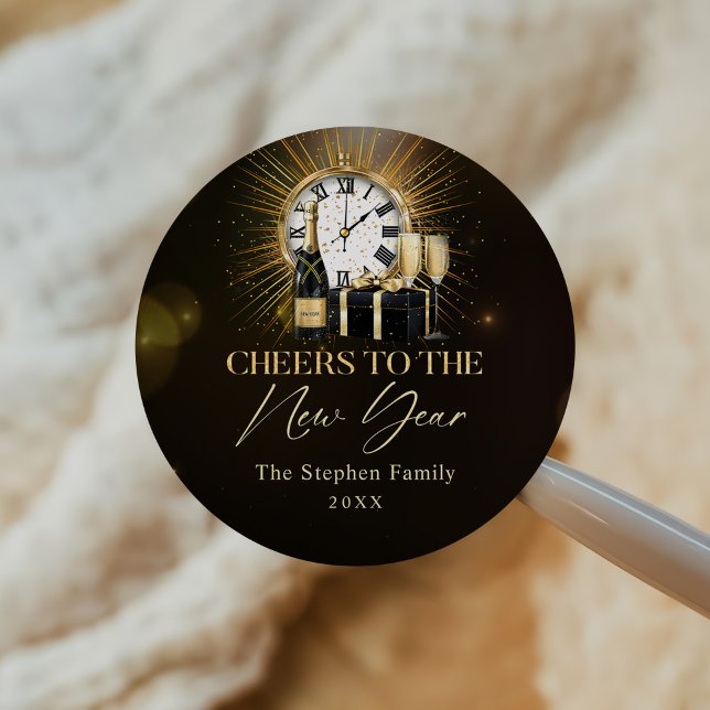 Cheers New Years Eve Party 2025 Gold Champagne Classic Round Sticker (Creator Uploaded)
