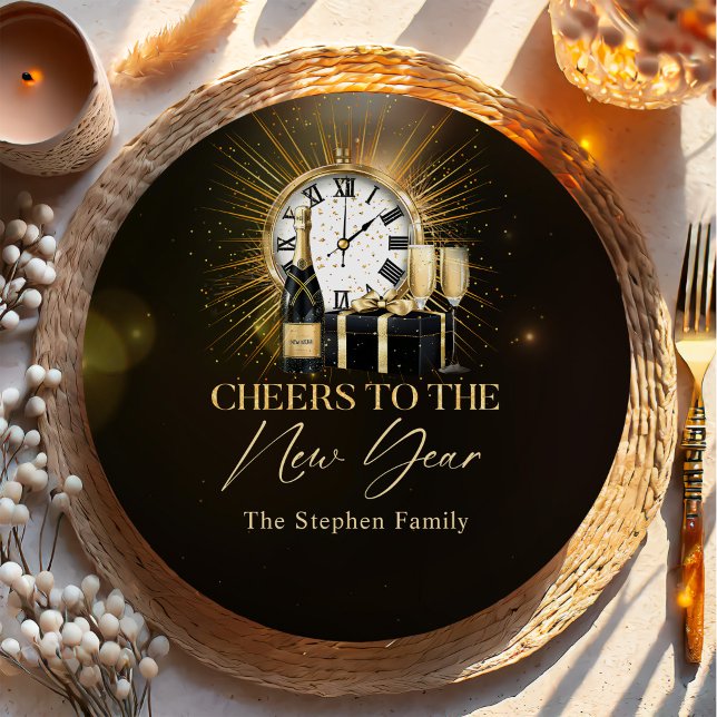 Cheers New Years Eve Party 2025 Gold Champagne Paper Plate (Creator Uploaded)