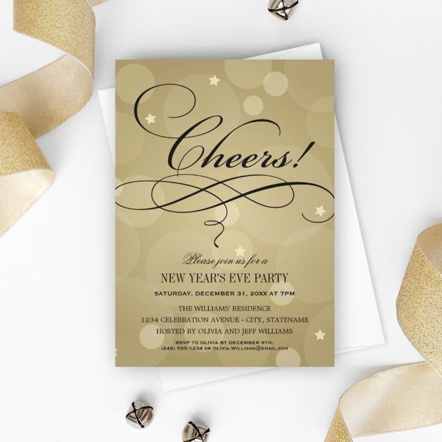 Cheers New Year's Eve Party Champagne Gold Invitation (Creator Uploaded)