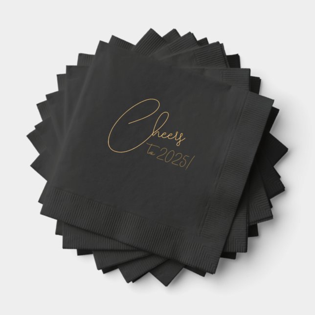 Cheers New Year's Party Modern Script Black Gold Foil Napkins (Insitu (Stacked))