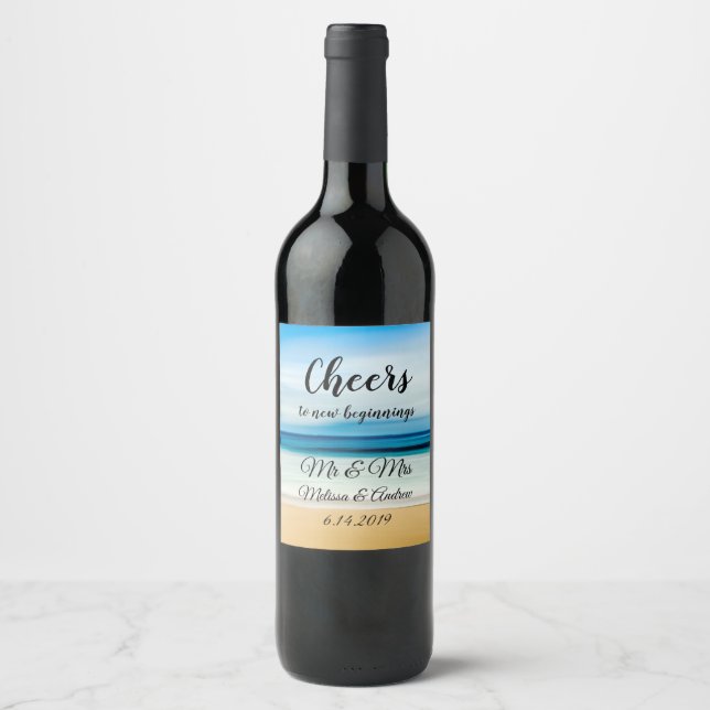 Cheers Ocean Sunset Beach Themed Wine Label (Front)